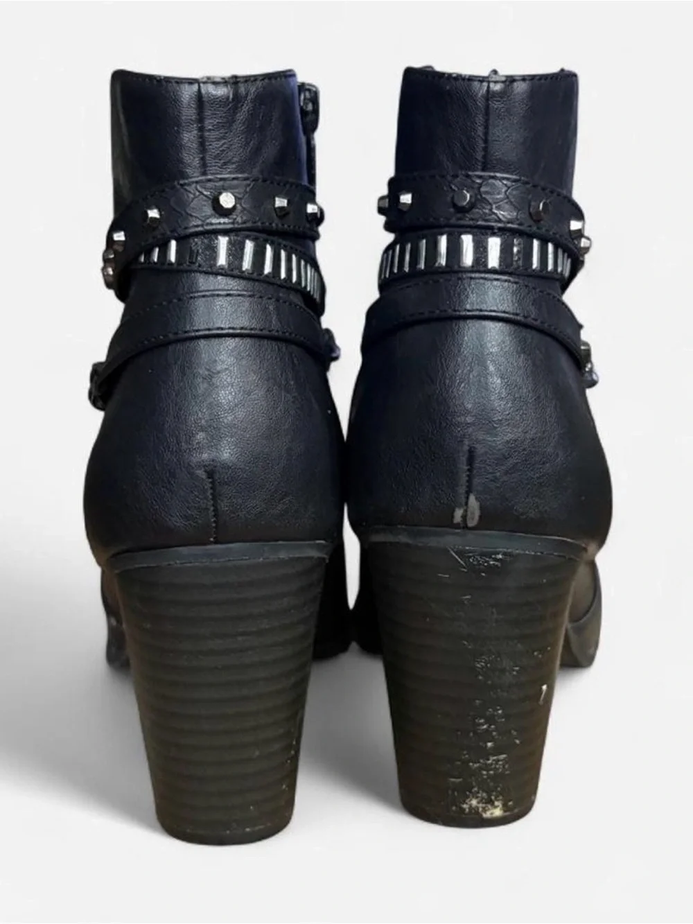 Jennifer Lopez Black and Silver Chain Detail Ankle Booties Faux Leather Size 9.5